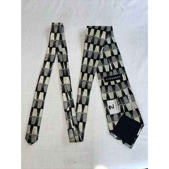 Ziggurat Dress Tie Mens Size 57" Multicolor Geometric 100% Silk Designer USA - Picture 7 of 12